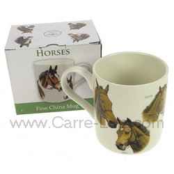 Mug porcelaine décor têtes de chevaux