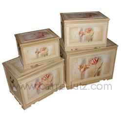 Série de 4 coffres bois fleurs