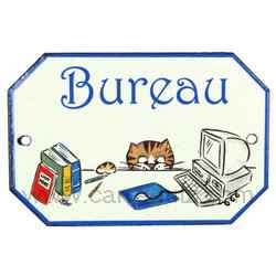 Plaque émaillée bureau chat