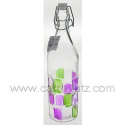 Bouteille en verre 1 litre rectangle rose et vert